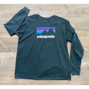 Patagonia Shirt Mens M Green Long Sleeve P-6 Logo Ventura California Organic